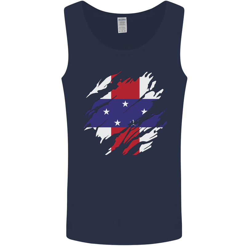 Torn Flag Netherlands Antilles Mens Vest Tank Top Navy Blue