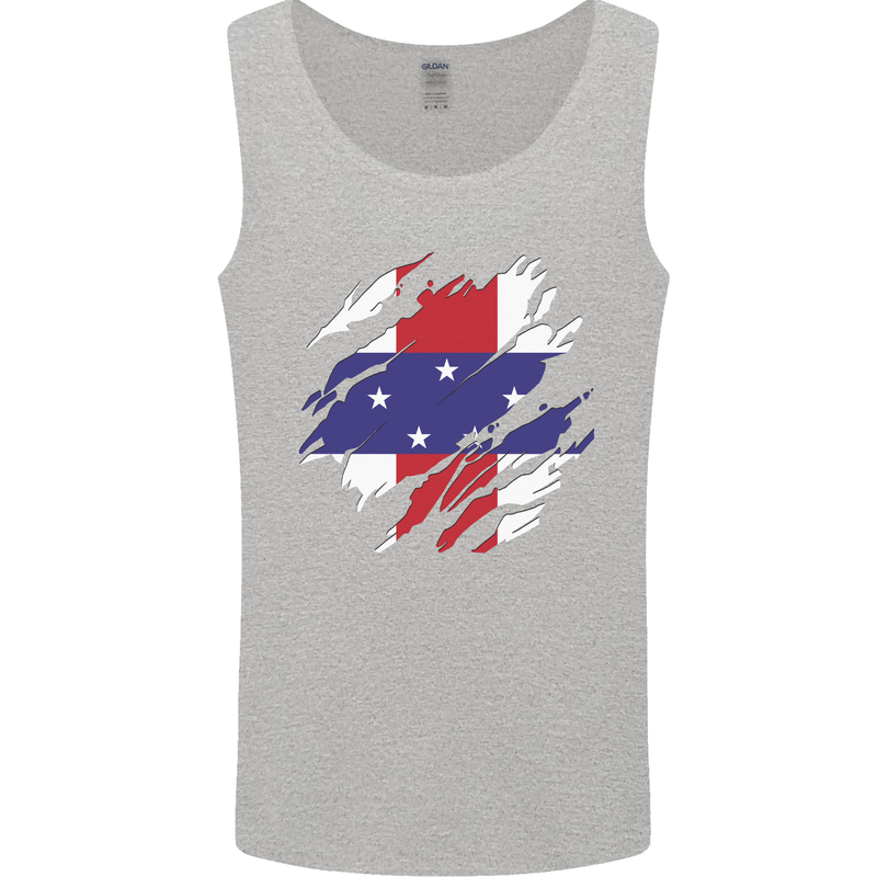 Torn Flag Netherlands Antilles Mens Vest Tank Top Sports Grey