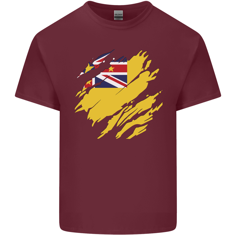Torn Flag Niue Mens Cotton T-Shirt Tee Top Maroon