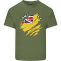 Torn Flag Niue Mens Cotton T-Shirt Tee Top Military Green