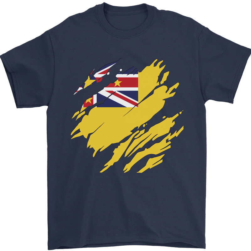 Torn Flag Niue Mens T-Shirt 100% Cotton Navy Blue