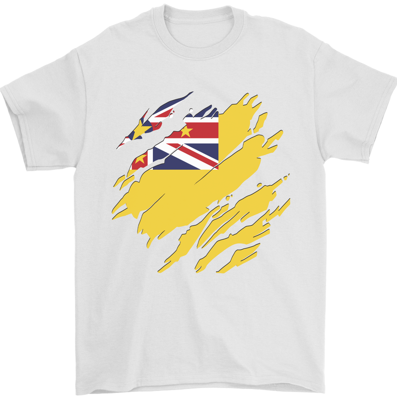 Torn Flag Niue Mens T-Shirt 100% Cotton White