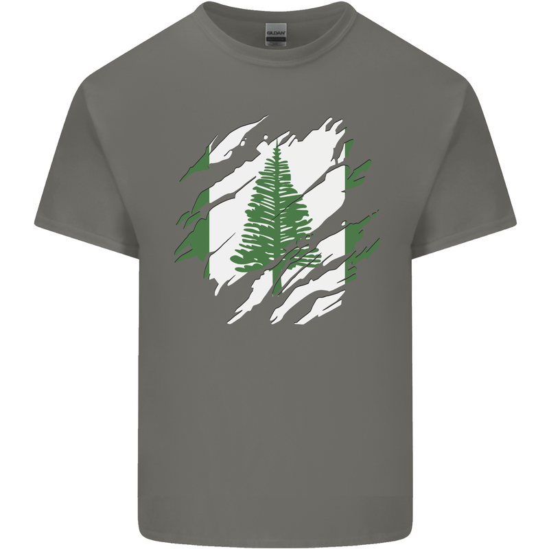 Torn Flag Norfolk Island Mens Cotton T-Shirt Tee Top Charcoal