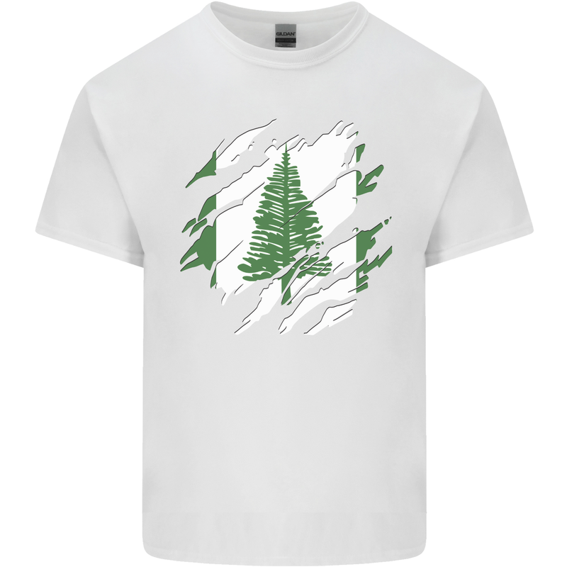 Torn Flag Norfolk Island Mens Cotton T-Shirt Tee Top White