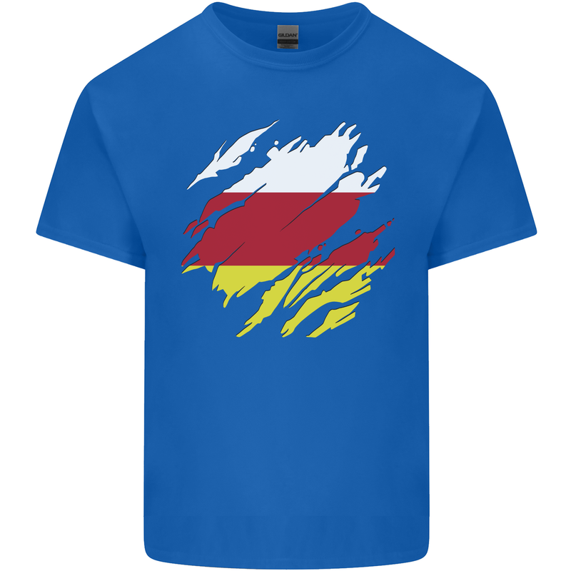 Torn Flag North Ossetia Mens Cotton T-Shirt Tee Top Royal Blue