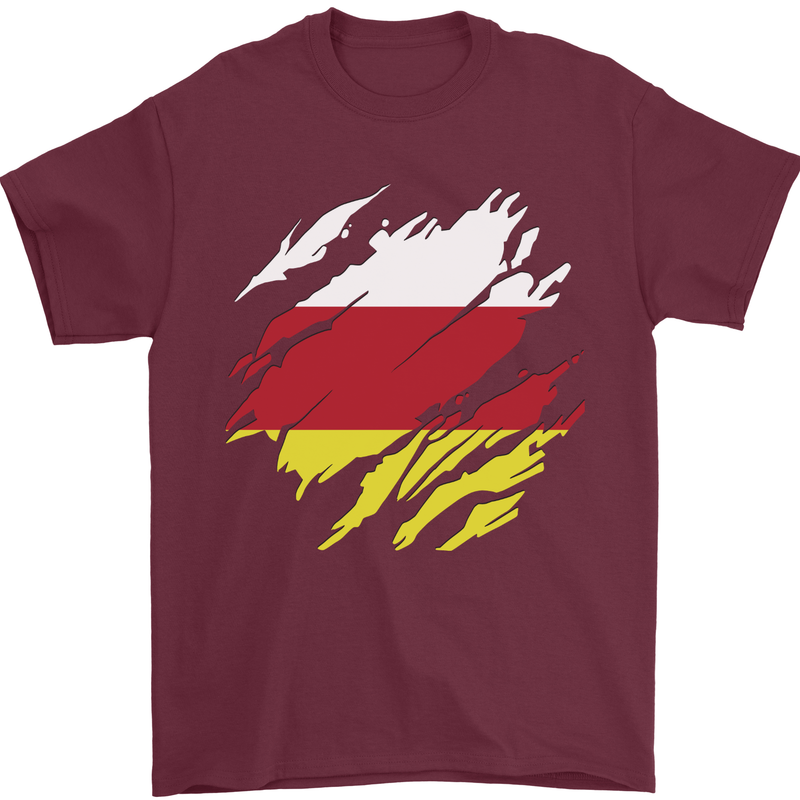 Torn Flag North Ossetia Mens T-Shirt 100% Cotton Maroon