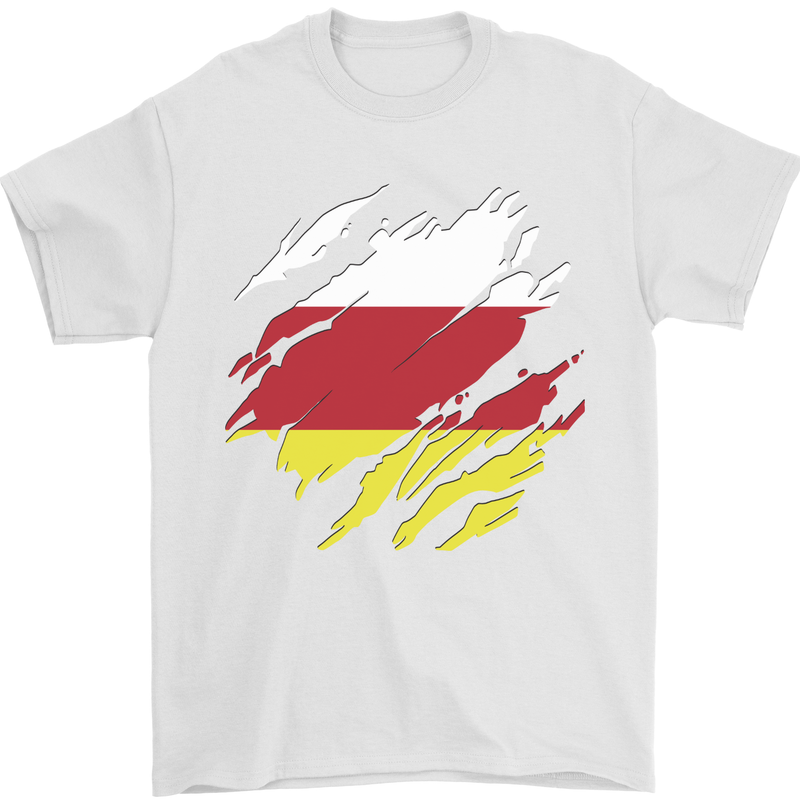 Torn Flag North Ossetia Mens T-Shirt 100% Cotton White