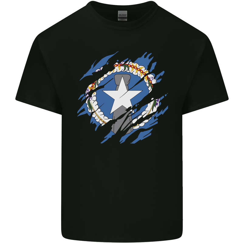 Torn Flag Northern Mariana Islands Mens Cotton T-Shirt Tee Top Black