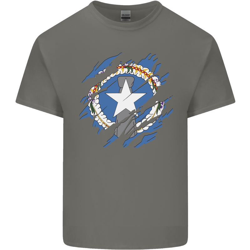 Torn Flag Northern Mariana Islands Mens Cotton T-Shirt Tee Top Charcoal