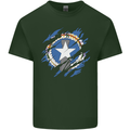 Torn Flag Northern Mariana Islands Mens Cotton T-Shirt Tee Top Forest Green