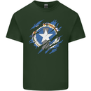 Torn Flag Northern Mariana Islands Mens Cotton T-Shirt Tee Top Forest Green