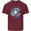 Torn Flag Northern Mariana Islands Mens Cotton T-Shirt Tee Top Maroon
