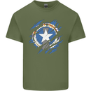 Torn Flag Northern Mariana Islands Mens Cotton T-Shirt Tee Top Military Green