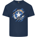 Torn Flag Northern Mariana Islands Mens Cotton T-Shirt Tee Top Navy Blue