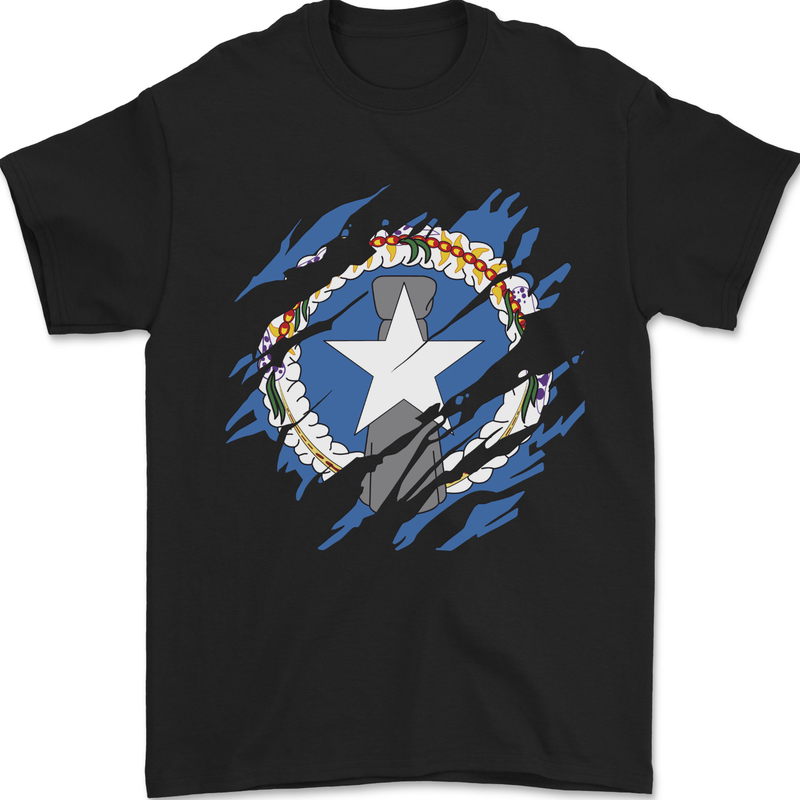 Torn Flag Northern Mariana Islands Mens T-Shirt 100% Cotton Black