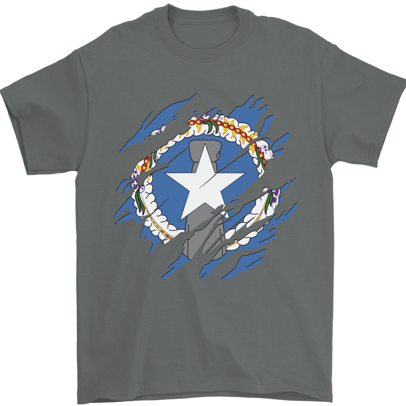 Torn Flag Northern Mariana Islands Mens T-Shirt 100% Cotton Charcoal
