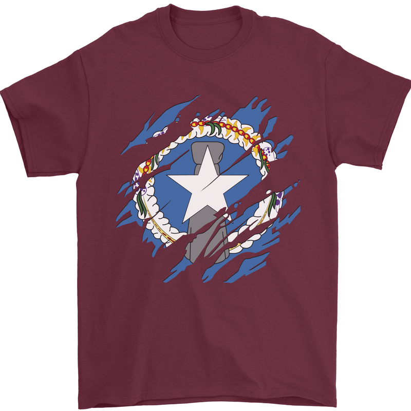Torn Flag Northern Mariana Islands Mens T-Shirt 100% Cotton Maroon
