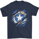 Torn Flag Northern Mariana Islands Mens T-Shirt 100% Cotton Navy Blue