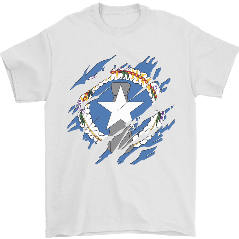 Torn Flag Northern Mariana Islands Mens T-Shirt 100% Cotton White