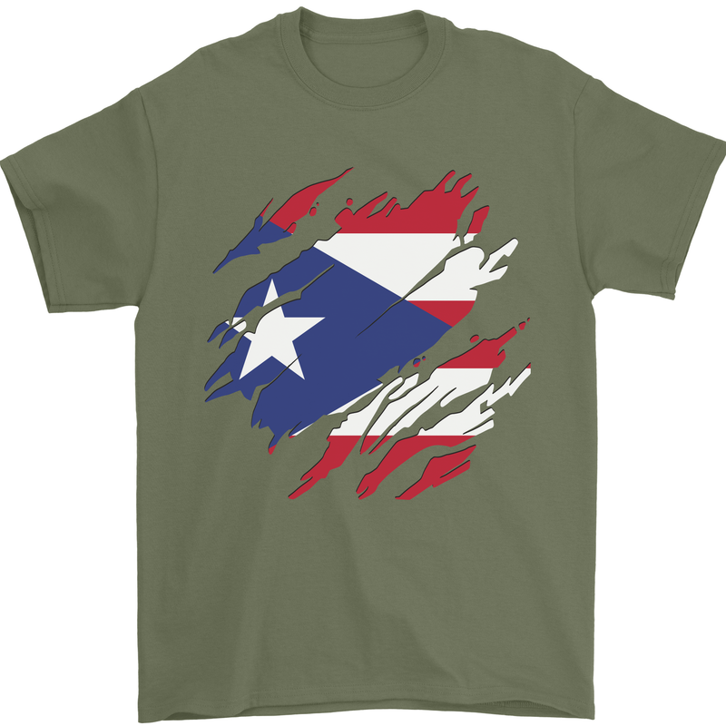 Torn Flag Pitcairn Islands Mens T-Shirt 100% Cotton Military Green