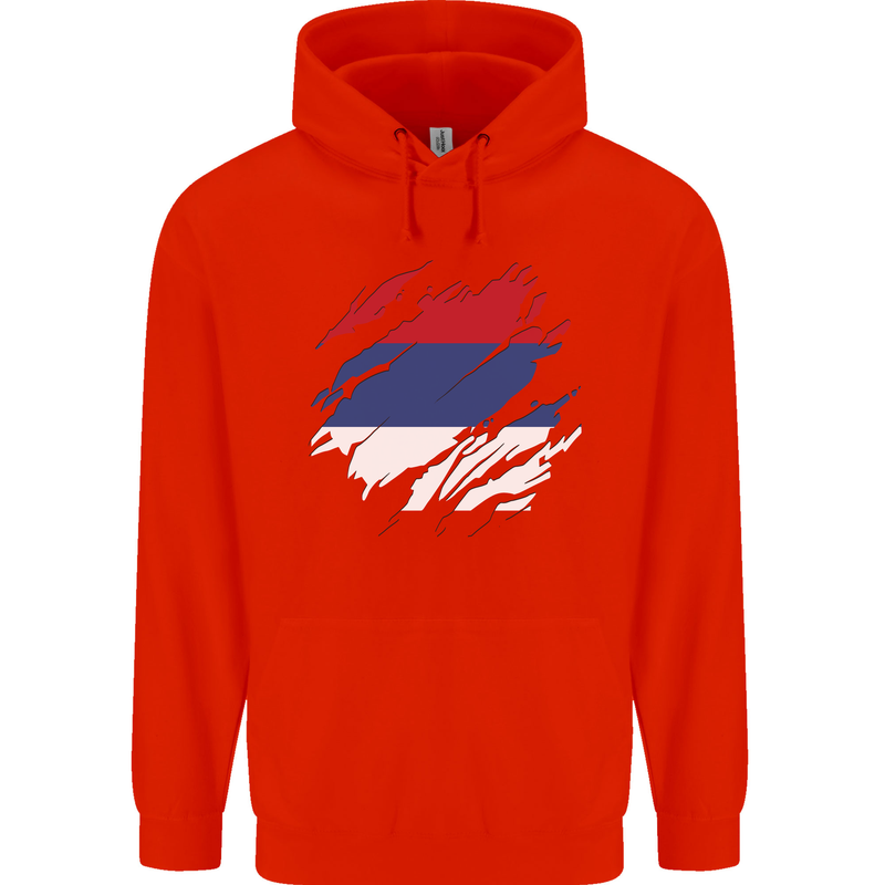 Torn Flag Puerto Rico Mens 80% Cotton Hoodie Bright Red