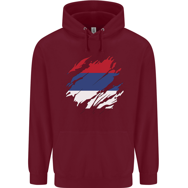 Torn Flag Puerto Rico Mens 80% Cotton Hoodie Maroon