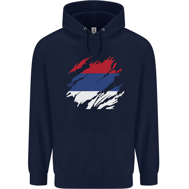 Torn Flag Puerto Rico Mens 80% Cotton Hoodie Navy Blue