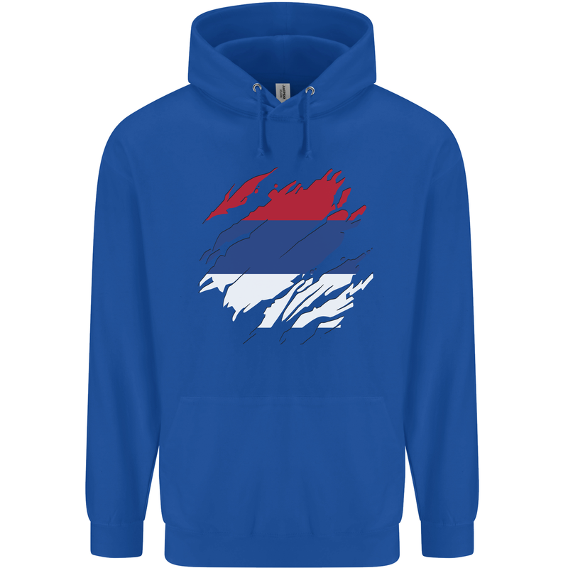 Torn Flag Puerto Rico Mens 80% Cotton Hoodie Royal Blue