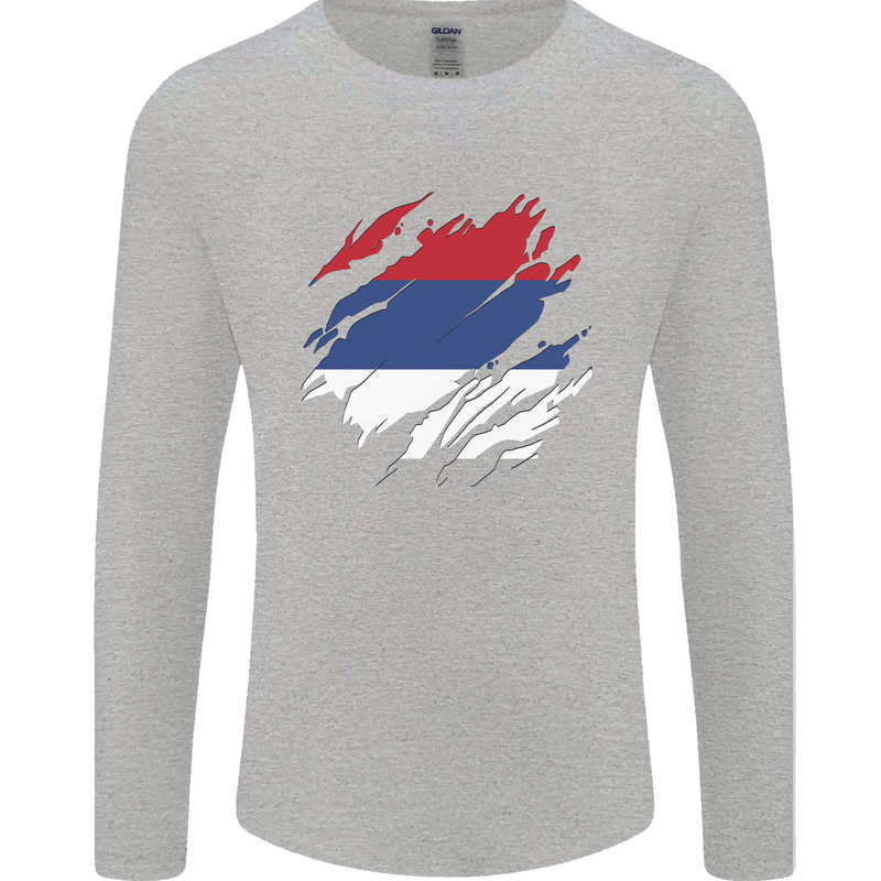 Torn Flag Puerto Rico Mens Long Sleeve T-Shirt Sports Grey