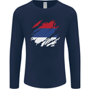 Torn Flag Republika Srpska Mens Long Sleeve T-Shirt Navy Blue