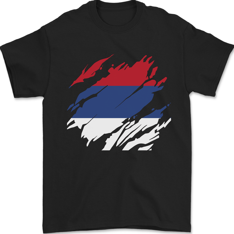 Torn Flag Republika Srpska Mens T-Shirt 100% Cotton Black