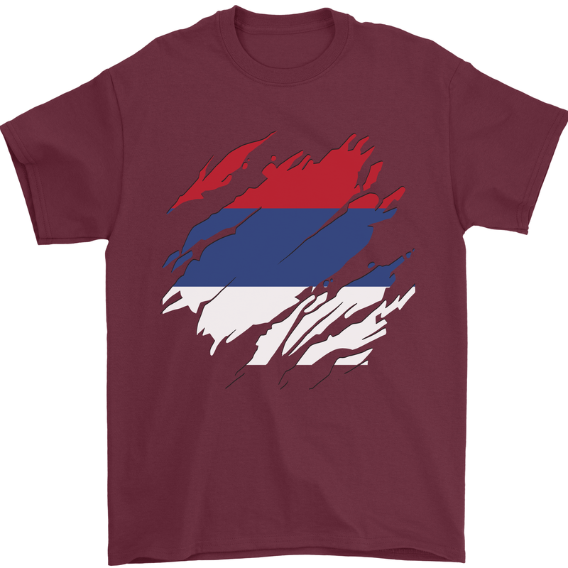 Torn Flag Republika Srpska Mens T-Shirt 100% Cotton Maroon