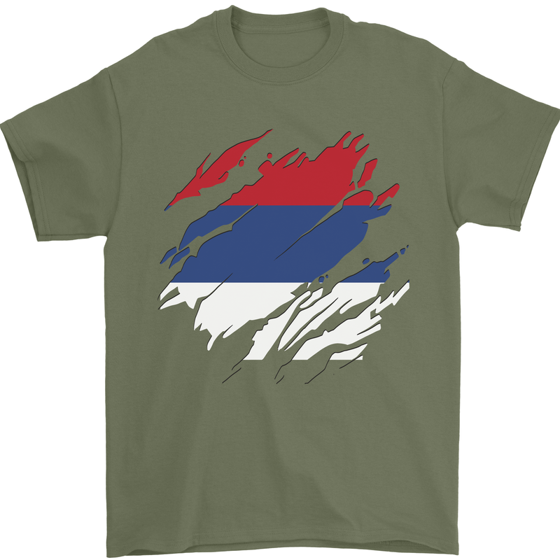Torn Flag Republika Srpska Mens T-Shirt 100% Cotton Military Green