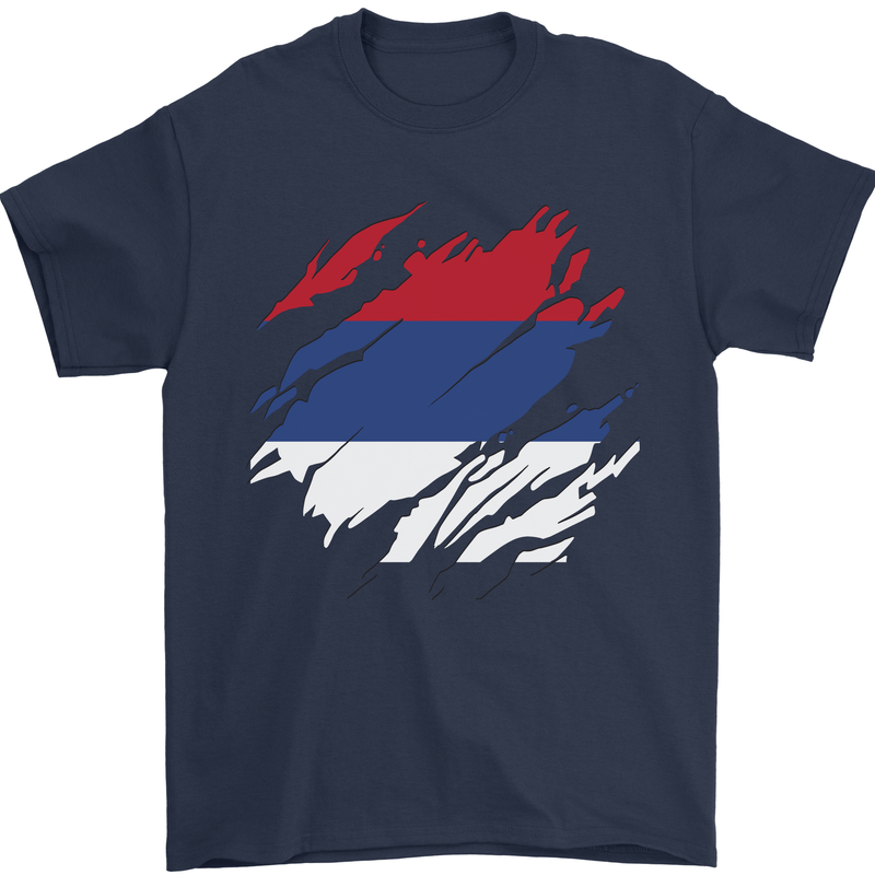 Torn Flag Republika Srpska Mens T-Shirt 100% Cotton Navy Blue