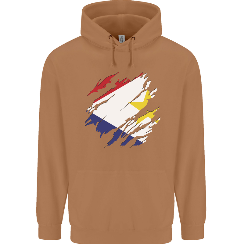 Torn Flag Saba Mens 80% Cotton Hoodie Caramel Latte
