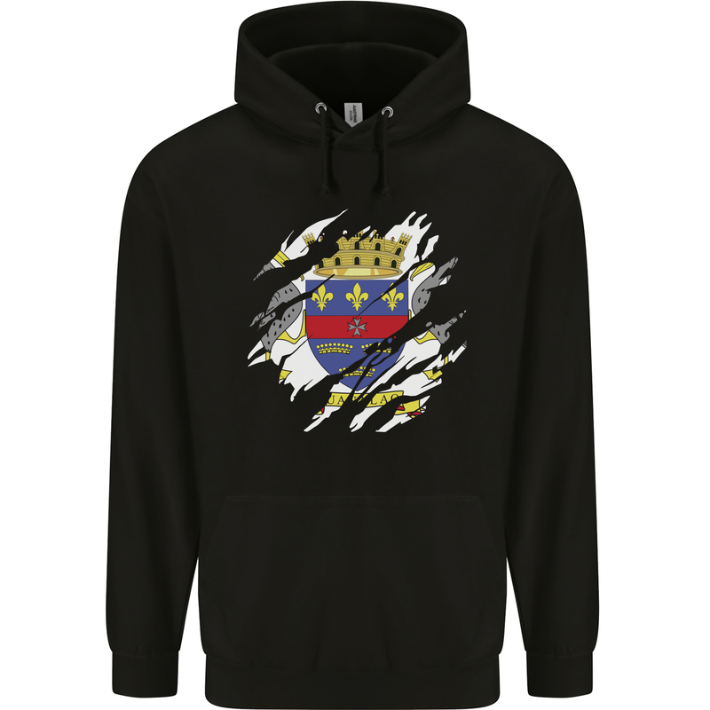 Torn Flag Saint Barthelemy Mens 80% Cotton Hoodie Black
