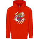 Torn Flag Saint Barthelemy Mens 80% Cotton Hoodie Bright Red