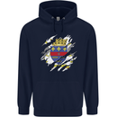 Torn Flag Saint Barthelemy Mens 80% Cotton Hoodie Navy Blue