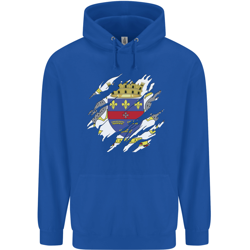 Torn Flag Saint Barthelemy Mens 80% Cotton Hoodie Royal Blue