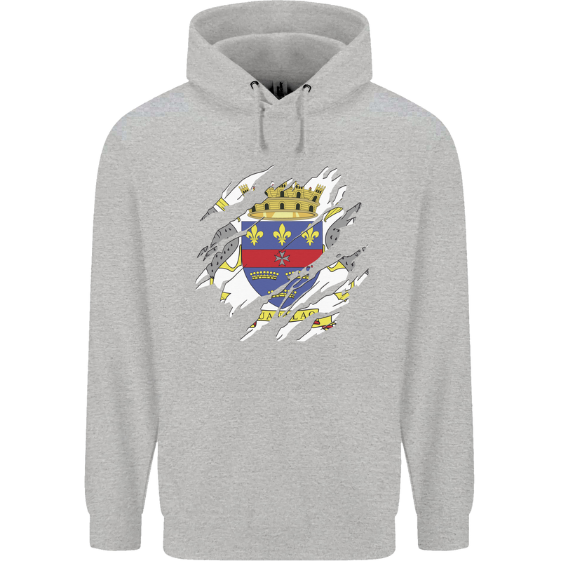 Torn Flag Saint Barthelemy Mens 80% Cotton Hoodie Sports Grey