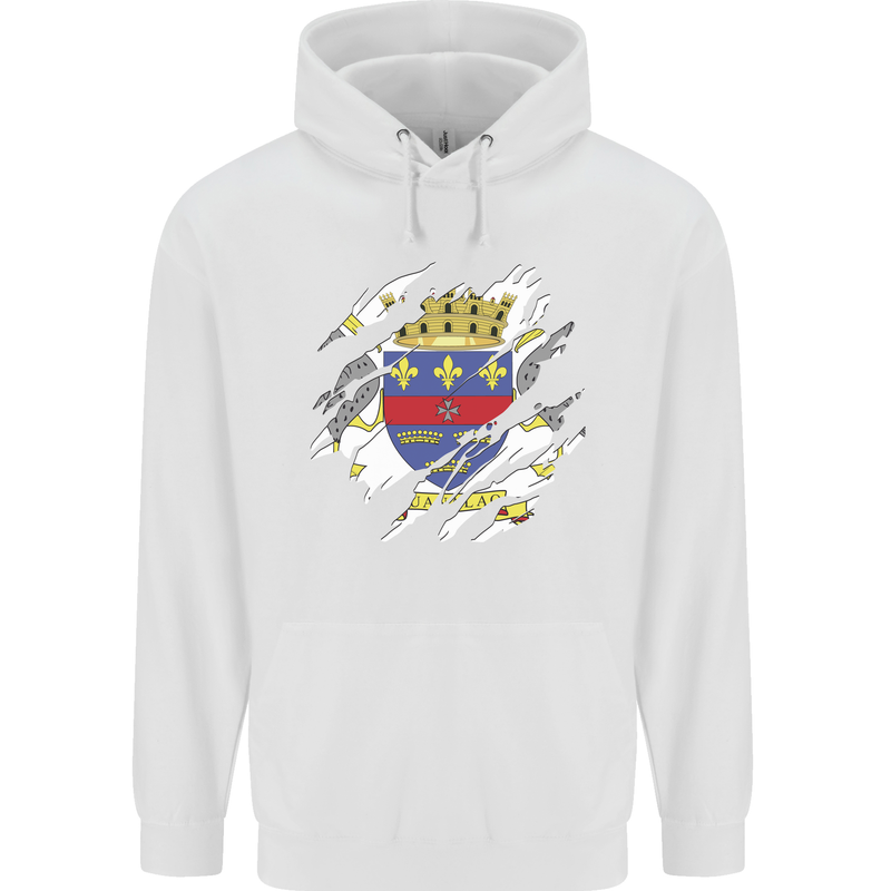 Torn Flag Saint Barthelemy Mens 80% Cotton Hoodie White