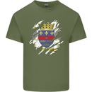 Torn Flag Saint Barthelemy Mens Cotton T-Shirt Tee Top Military Green