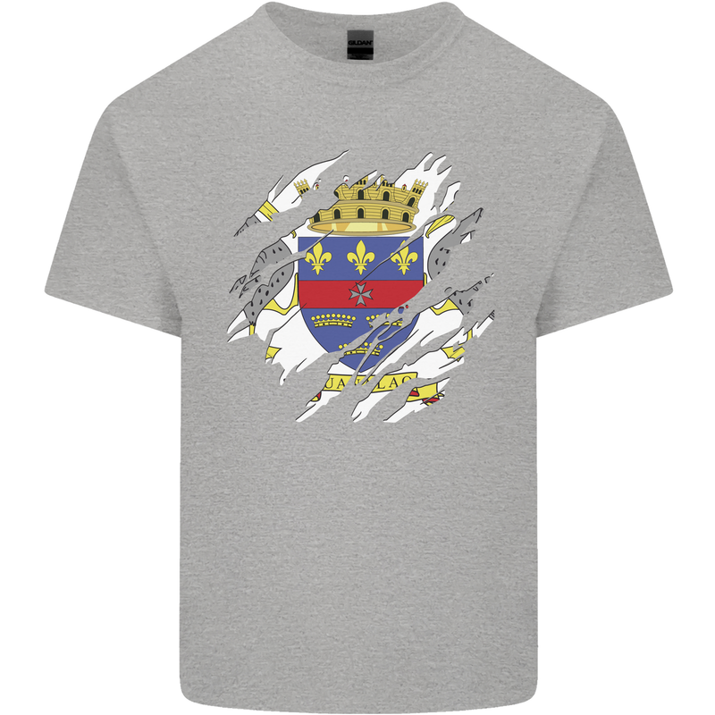Torn Flag Saint Barthelemy Mens Cotton T-Shirt Tee Top Sports Grey