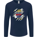 Torn Flag Saint Barthelemy Mens Long Sleeve T-Shirt Navy Blue
