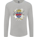 Torn Flag Saint Barthelemy Mens Long Sleeve T-Shirt Sports Grey