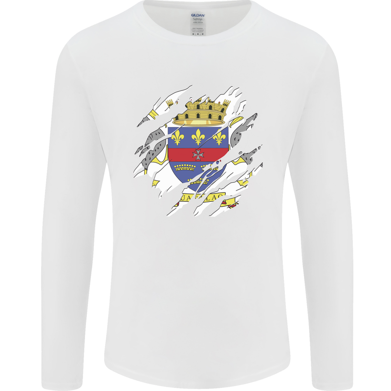 Torn Flag Saint Barthelemy Mens Long Sleeve T-Shirt White
