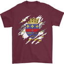 Torn Flag Saint Barthelemy Mens T-Shirt 100% Cotton Maroon