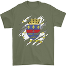Torn Flag Saint Barthelemy Mens T-Shirt 100% Cotton Military Green