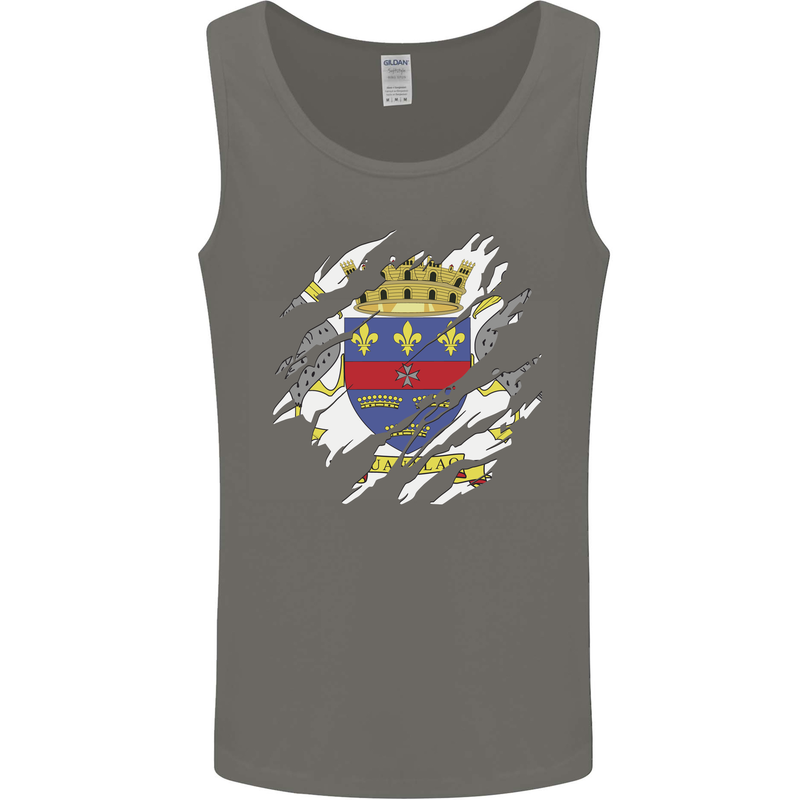 Torn Flag Saint Barthelemy Mens Vest Tank Top Charcoal