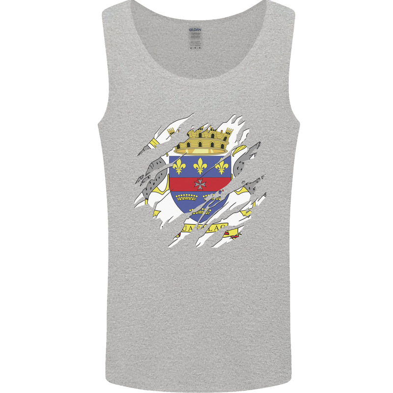Torn Flag Saint Barthelemy Mens Vest Tank Top Sports Grey